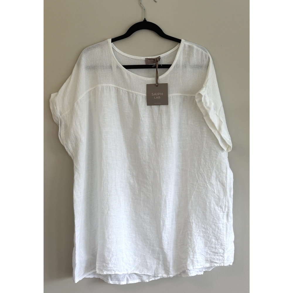 Saiph Lab Women 100% Linen Top 3X White Lagenlook Made Italy Gauzy Boho Coastal